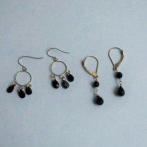 Two Pair 14K Yellow Gold with Deep Blue Stone Drops Earrings